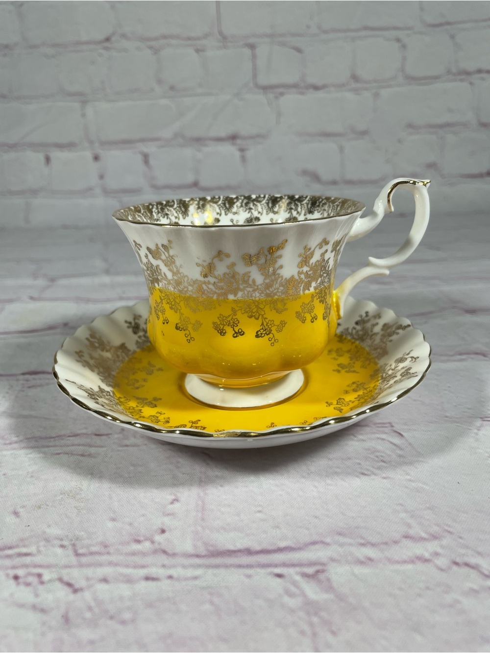 Vintage Royal Albert Regal Series Yellow and White Gold Gilt Teacup and Saucer